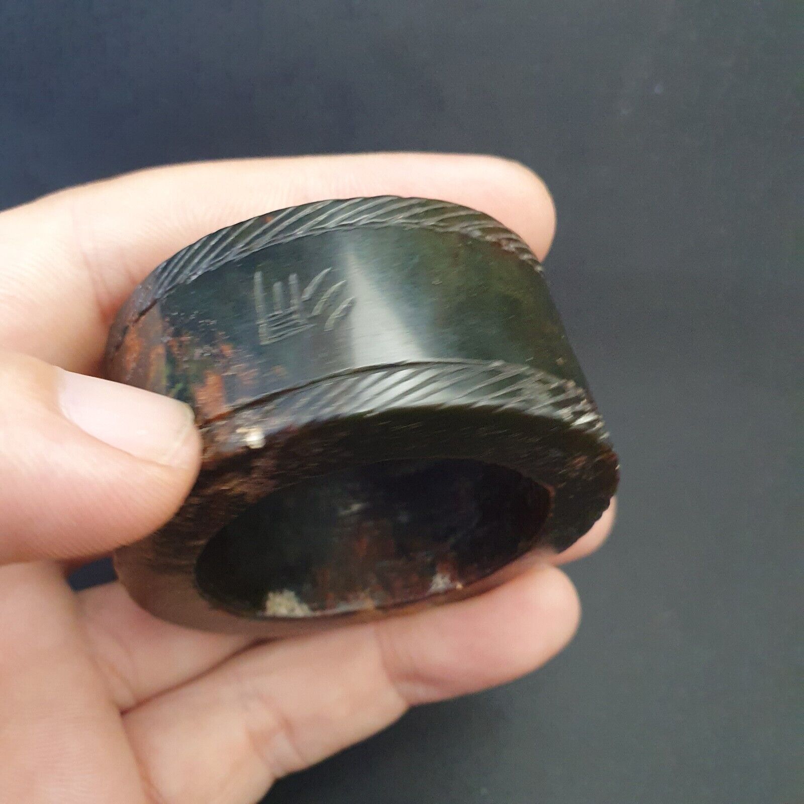 Antique Green Jade Chinese Song Dynasty Calligraphy Stone carved pendent