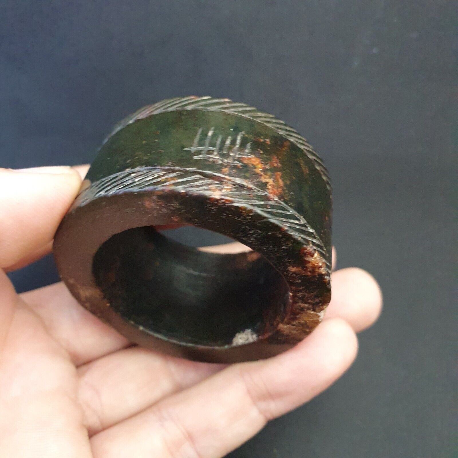 Antique Green Jade Chinese Song Dynasty Calligraphy Stone carved pendent