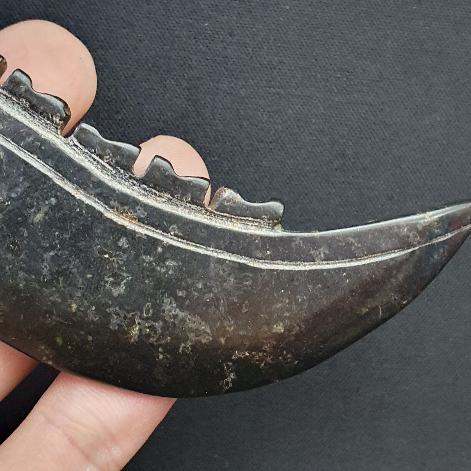 Antique Black Stone Jade Stone hand carved Mystic Creature Knife