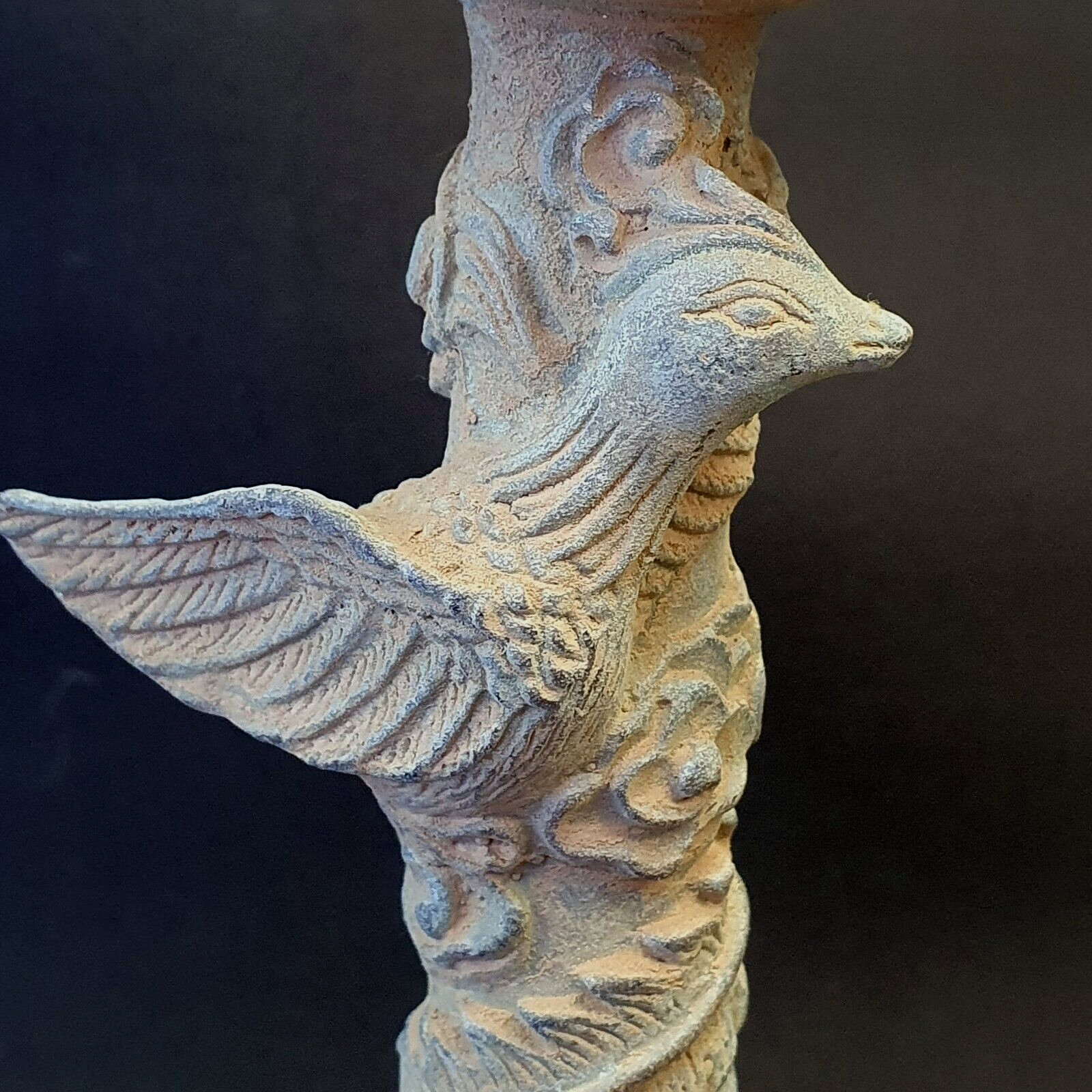 Pair of Antique Bronze Figural Candle Stick Holders Dragon And Bird Figurine