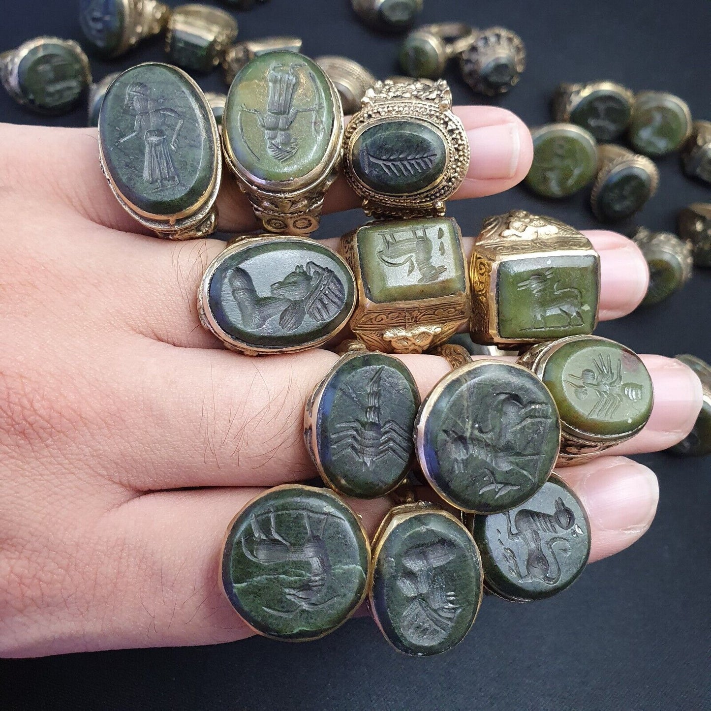 Antikes Vintage Wundervolles nahöstliches altes Jadesteintier geschnitztes seltenes Siegel