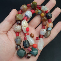 Antique Vintage Himalayan African Afghan Carnelian Agate Old glass Bead Necklace