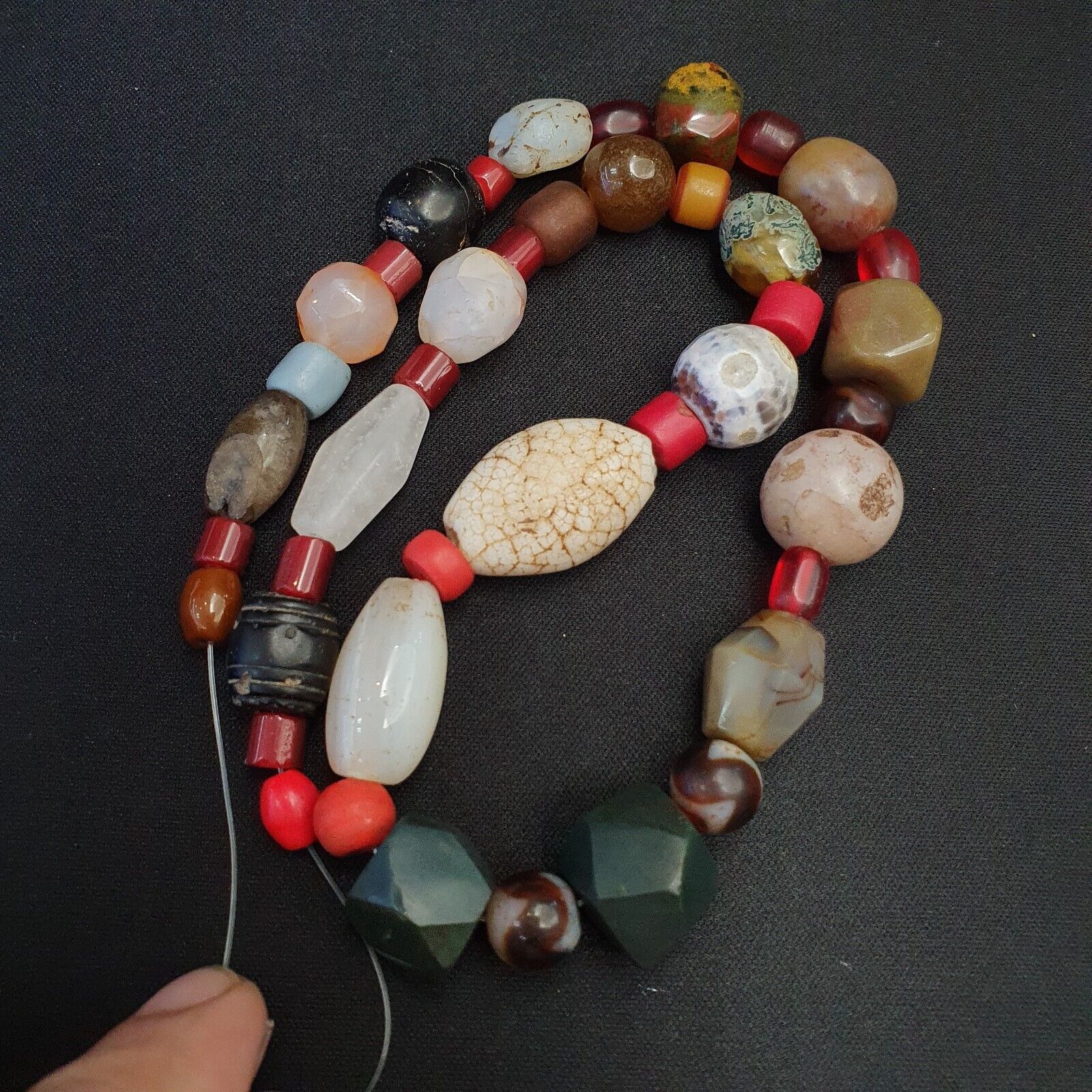 Antique Vintage Himalayan African Afghan Carnelian Agate Old glass Bead Necklace