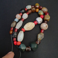 Antique Vintage Himalayan African Afghan Carnelian Agate Old glass Bead Necklace