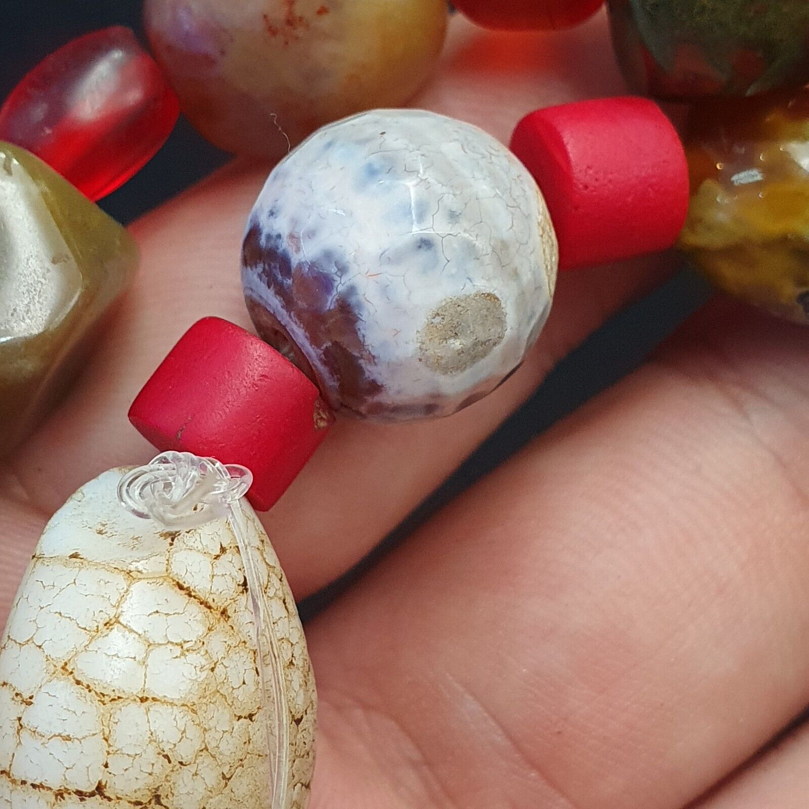 Antique Vintage Himalayan African Afghan Carnelian Agate Old glass Bead Necklace