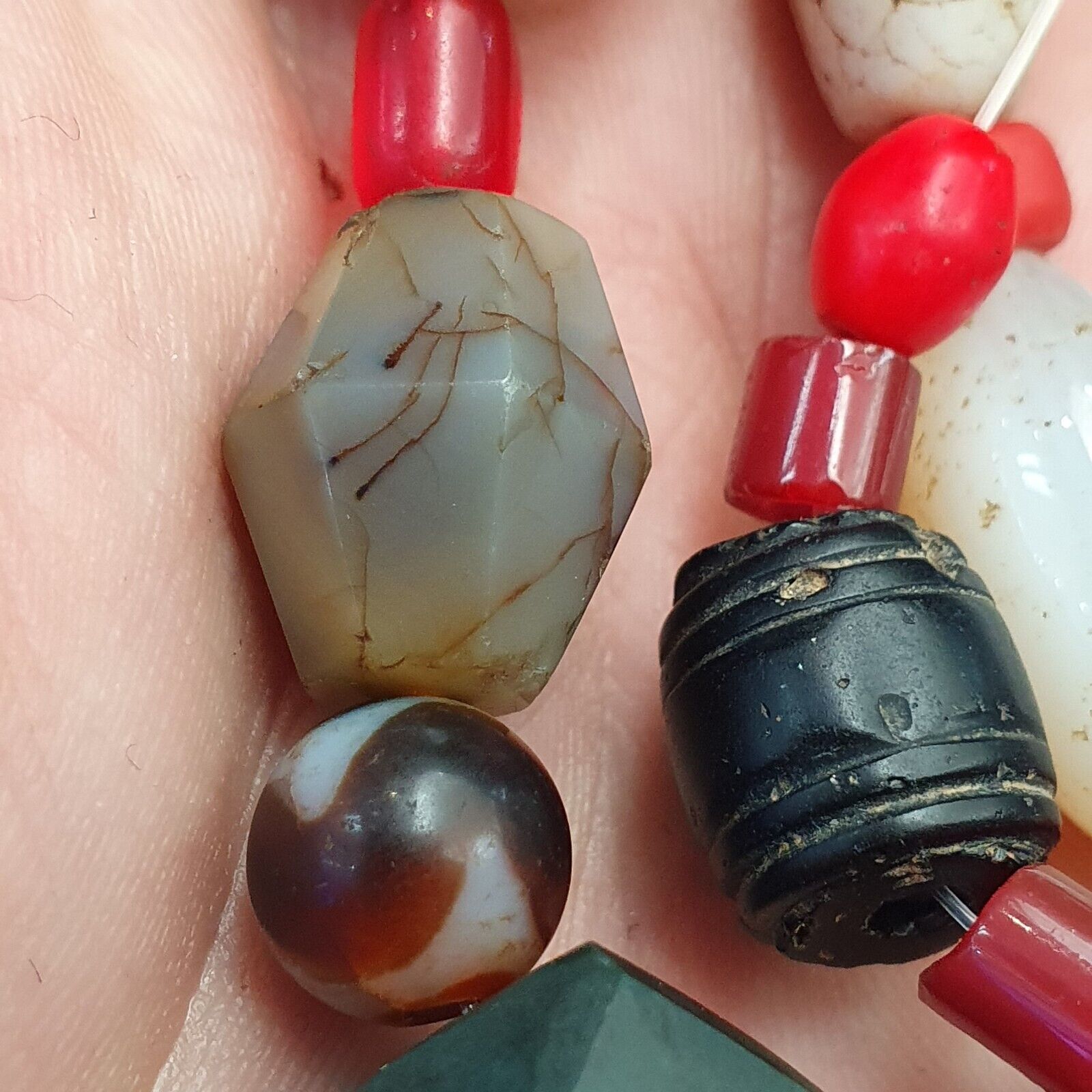 Antique Vintage Himalayan African Afghan Carnelian Agate Old glass Bead Necklace