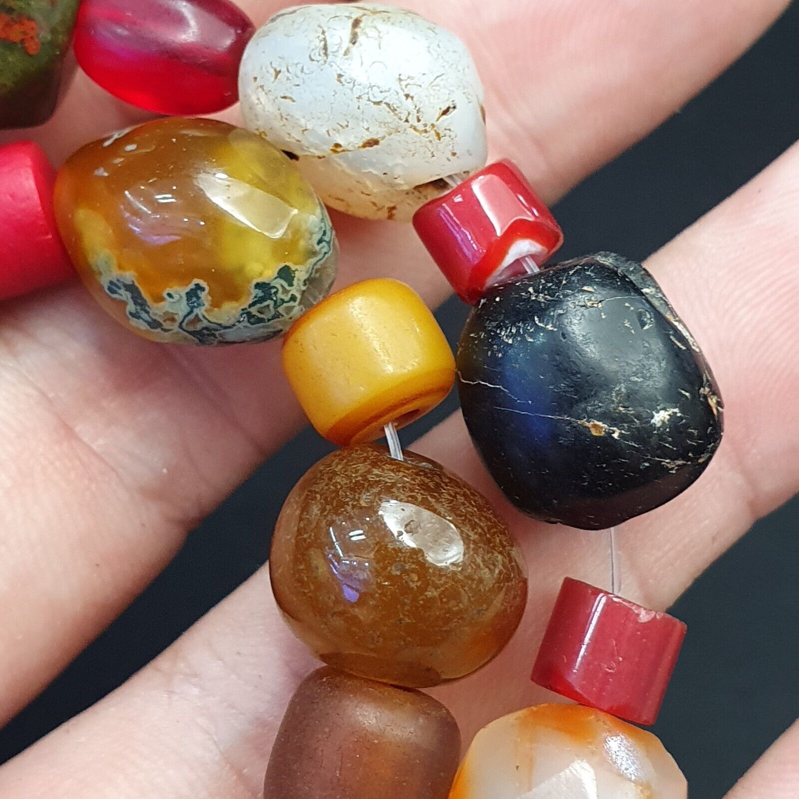 Antique Vintage Himalayan African Afghan Carnelian Agate Old glass Bead Necklace