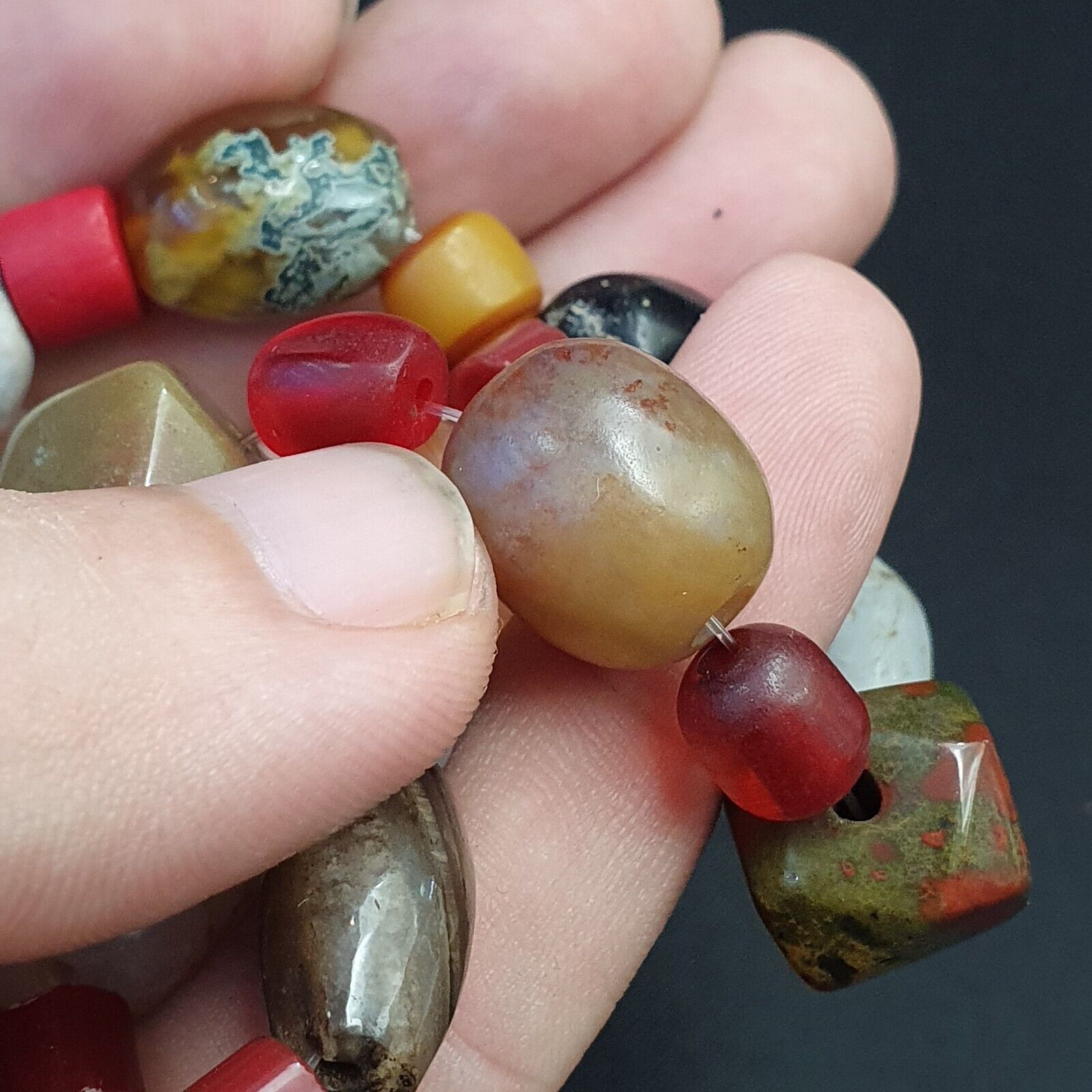 Antique Vintage Himalayan African Afghan Carnelian Agate Old glass Bead Necklace