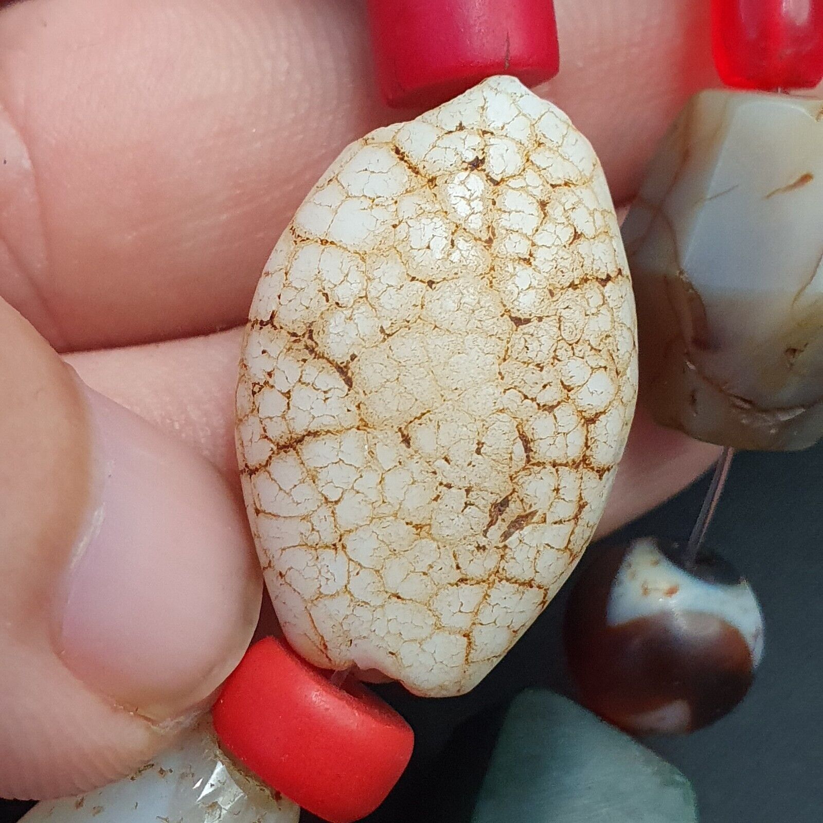 Antique Vintage Himalayan African Afghan Carnelian Agate Old glass Bead Necklace