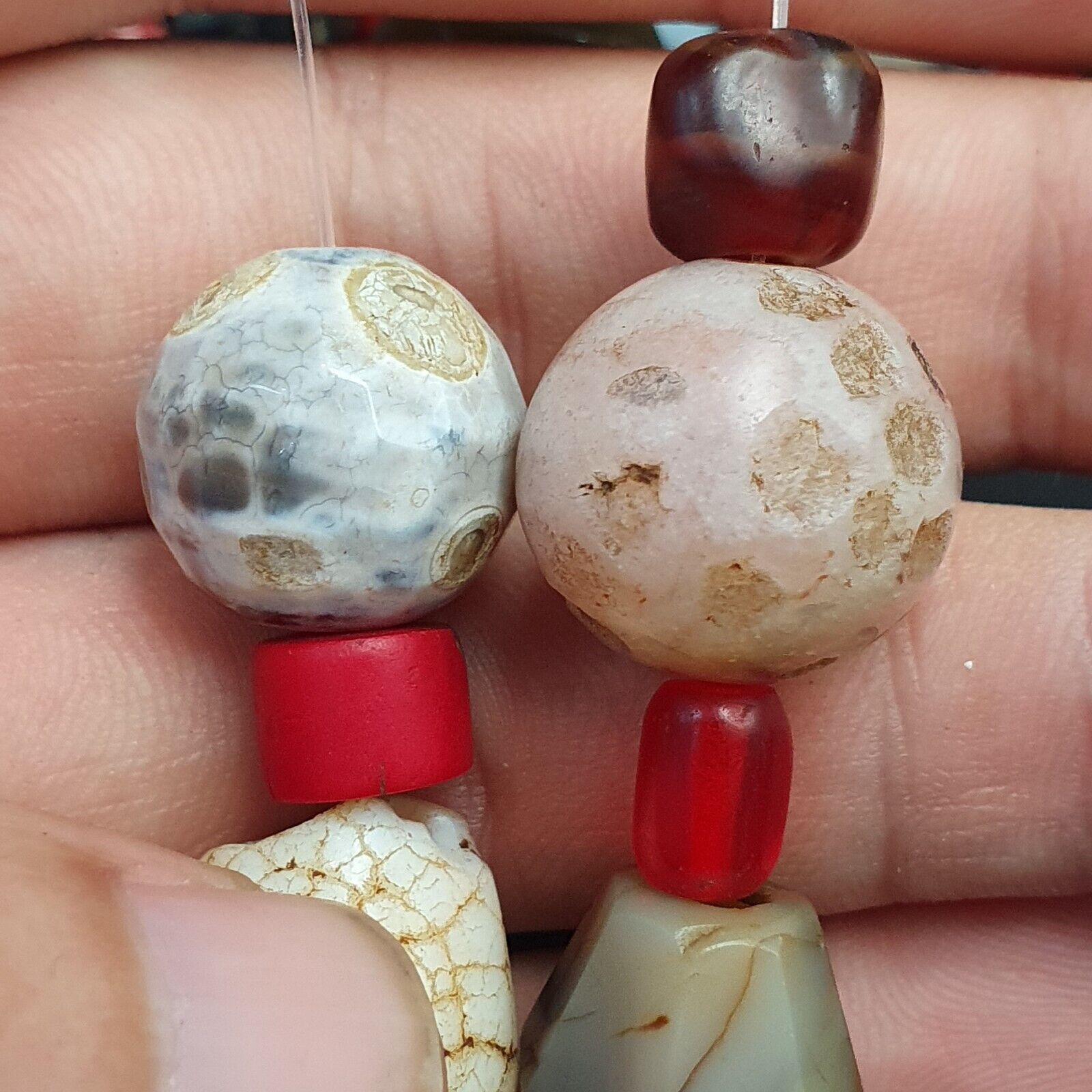 Antique Vintage Himalayan African Afghan Carnelian Agate Old glass Bead Necklace