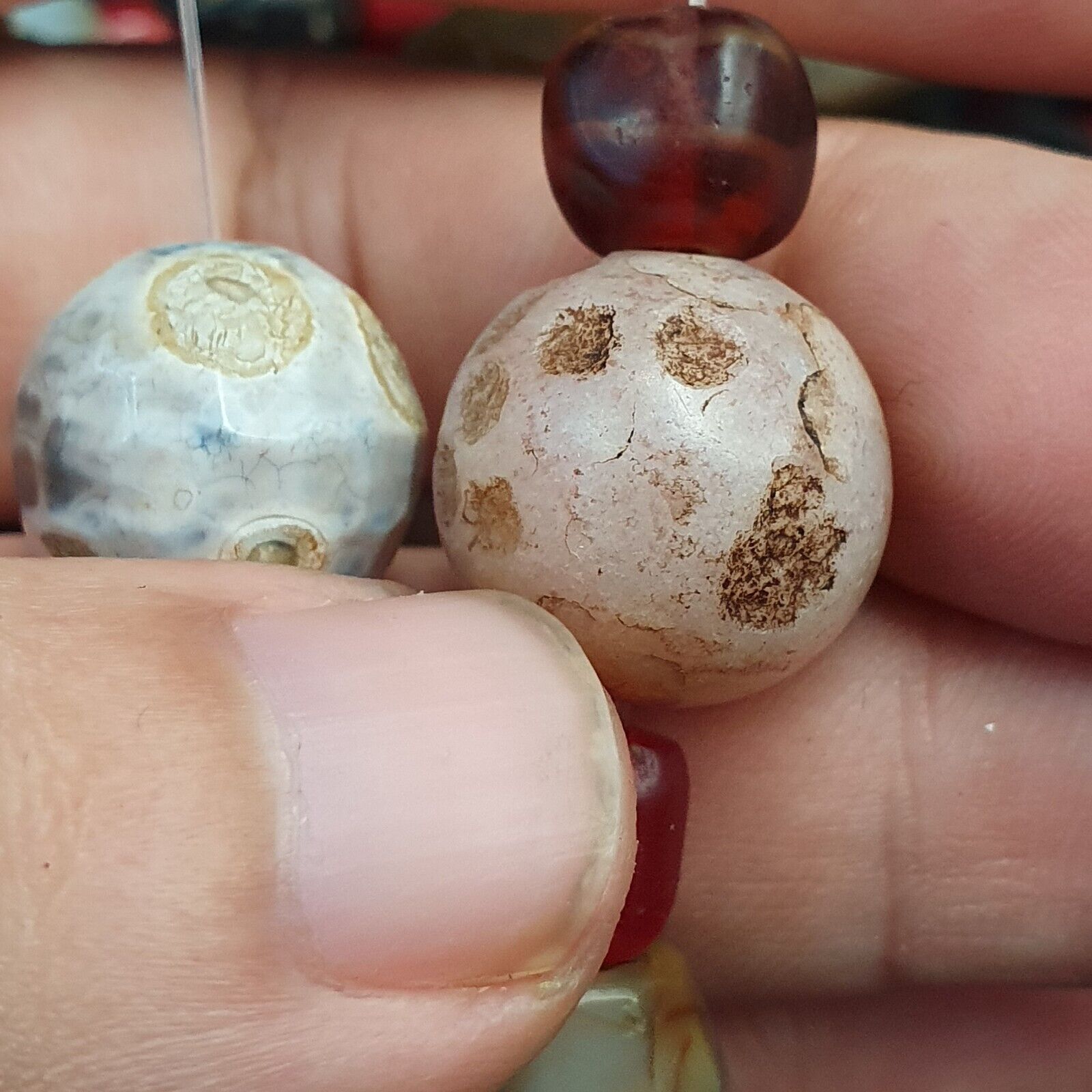 Antique Vintage Himalayan African Afghan Carnelian Agate Old glass Bead Necklace
