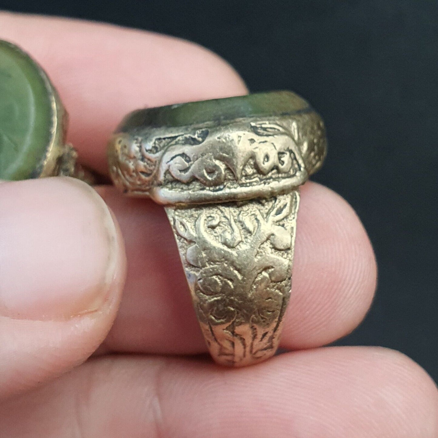 Paar antiker alter Jadestein, mystisches Tier, Vogel, Schnitzerei, Jade, seltene Siegel, 2 Ringe