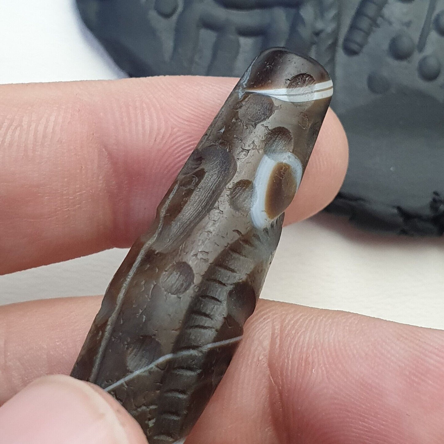 古董古代印度西藏雕刻瑪瑙眼石珠護身符凹版