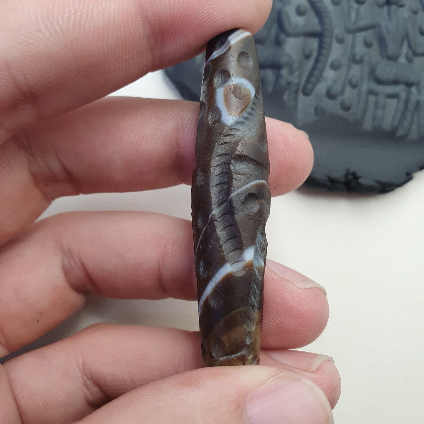 古董古代印度西藏雕刻瑪瑙眼石珠護身符凹版
