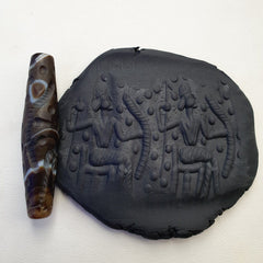 Antique Ancient INDO Tibetan Carving Agate Eye stone Bead Amulet Intaglio