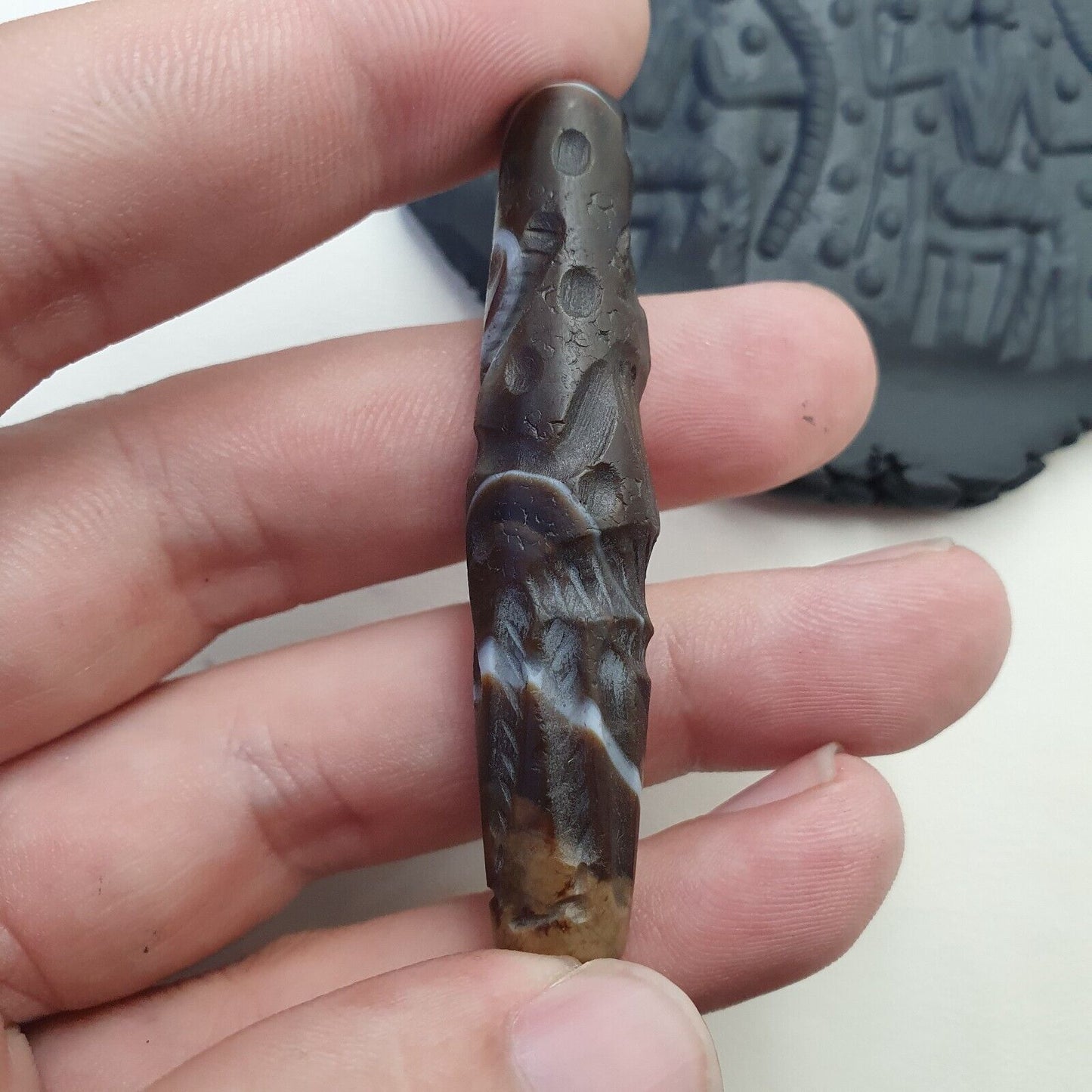 古董古代印度西藏雕刻瑪瑙眼石珠護身符凹版