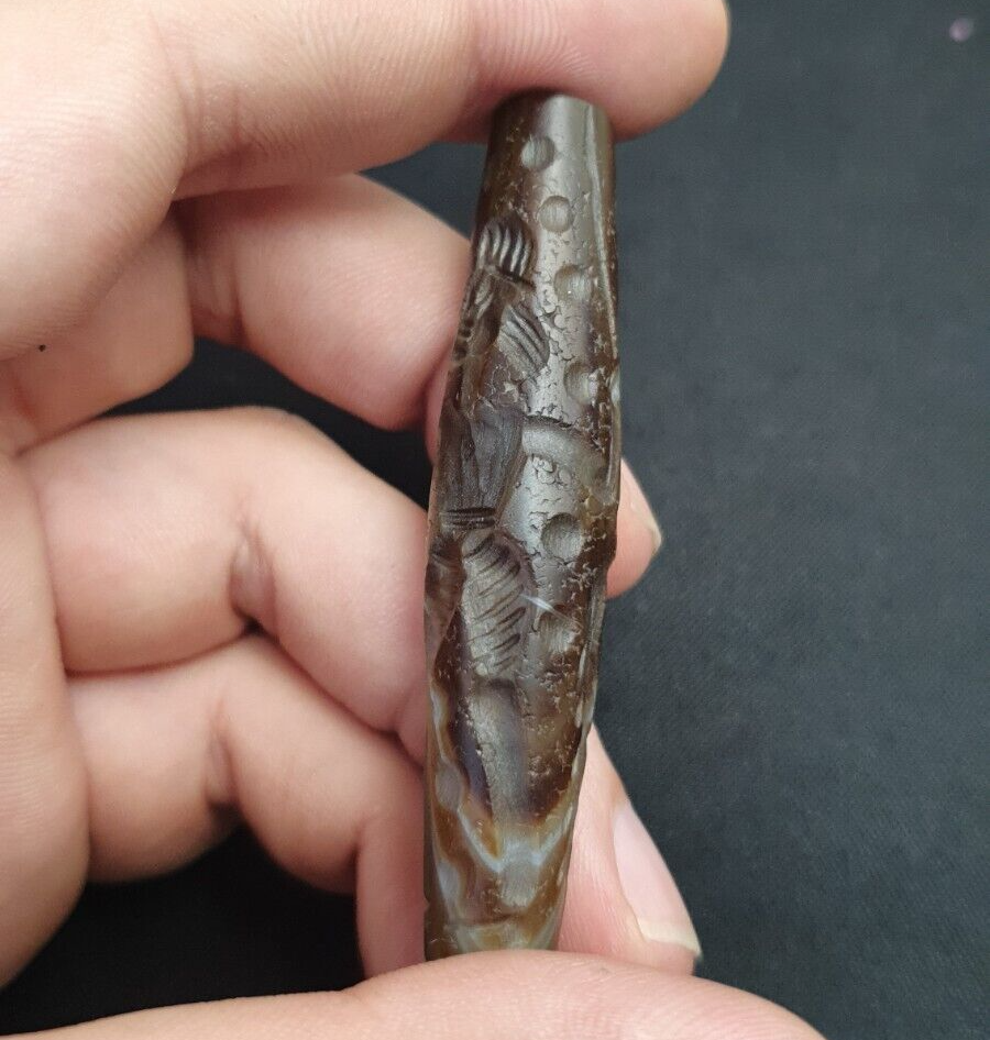 古董古印度西藏雕刻瑪瑙眼石珠護身符