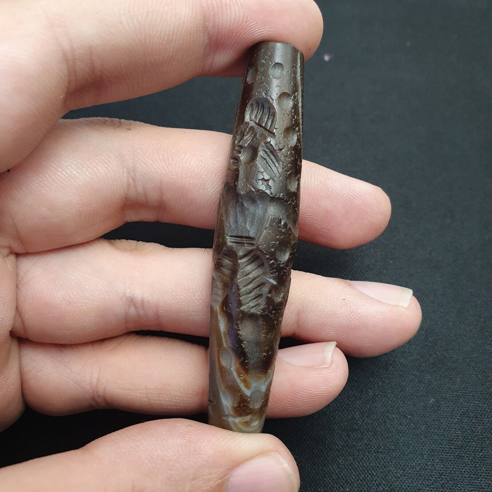 Antique Ancient Indo Tibetan Carving Agate Eye stone Bead Amulet