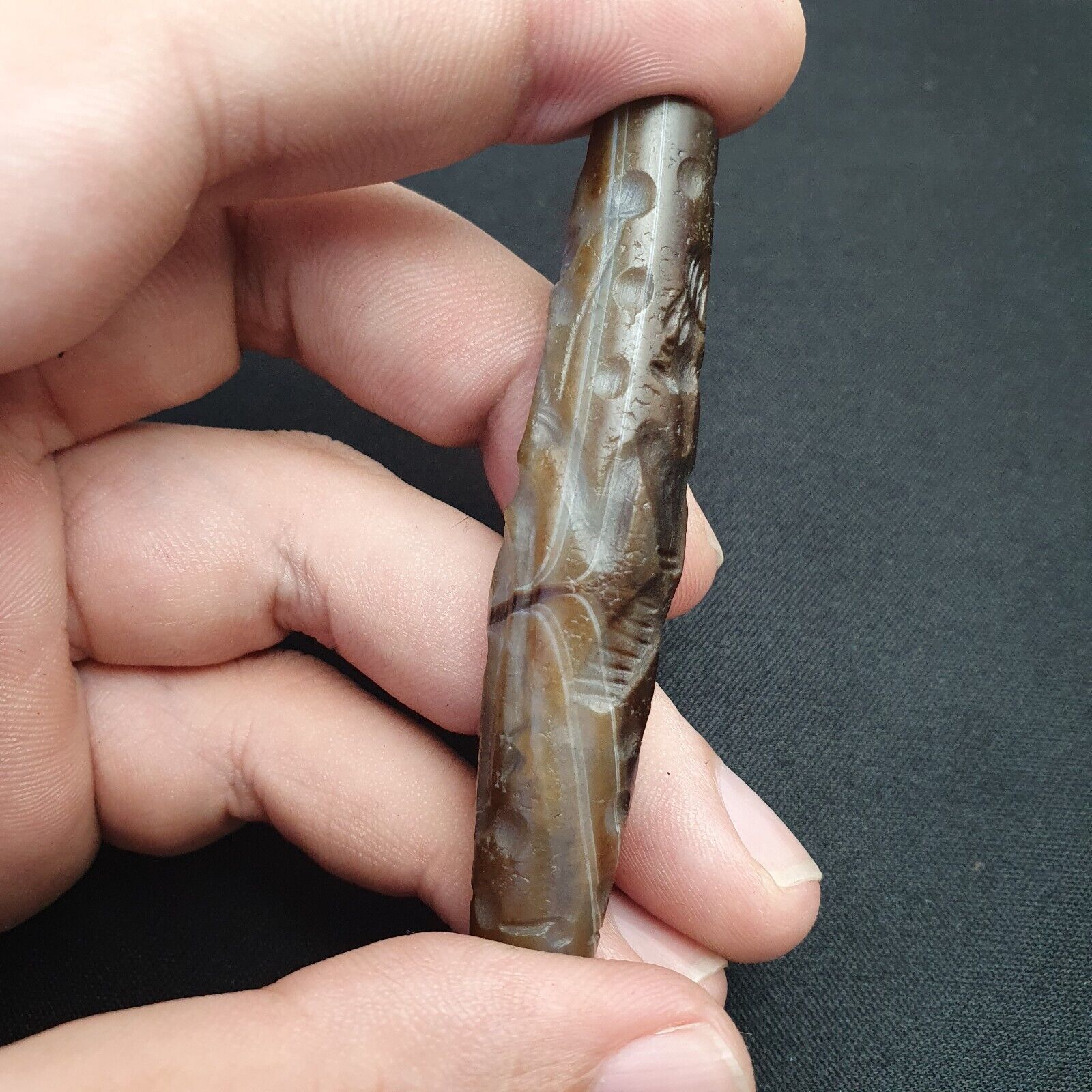 Antique Ancient Indo Tibetan Carving Agate Eye stone Bead Amulet
