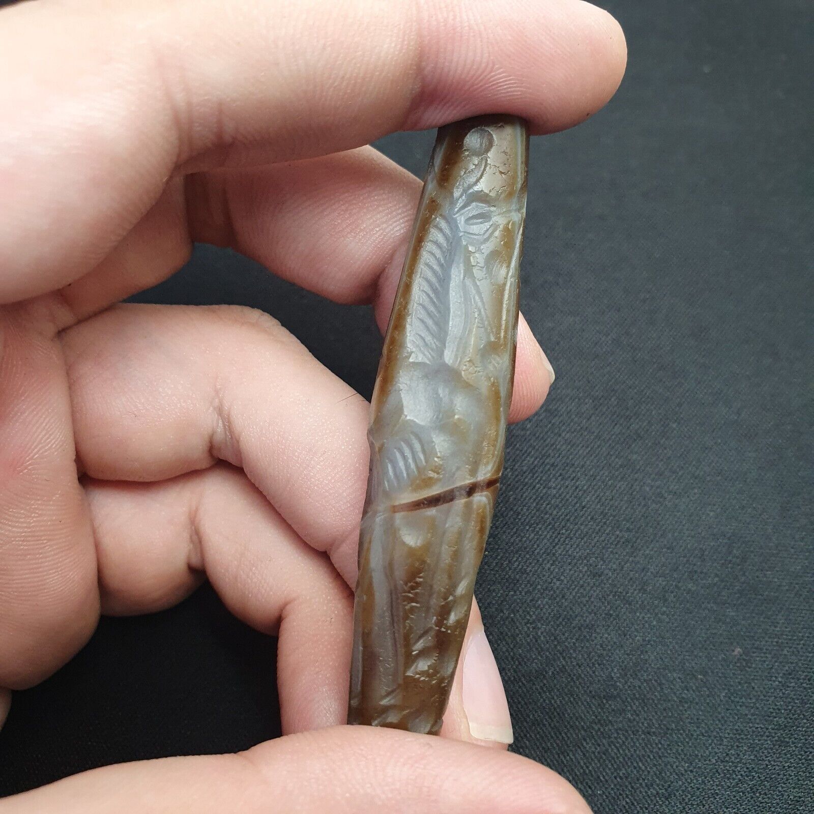 Antique Ancient Indo Tibetan Carving Agate Eye stone Bead Amulet