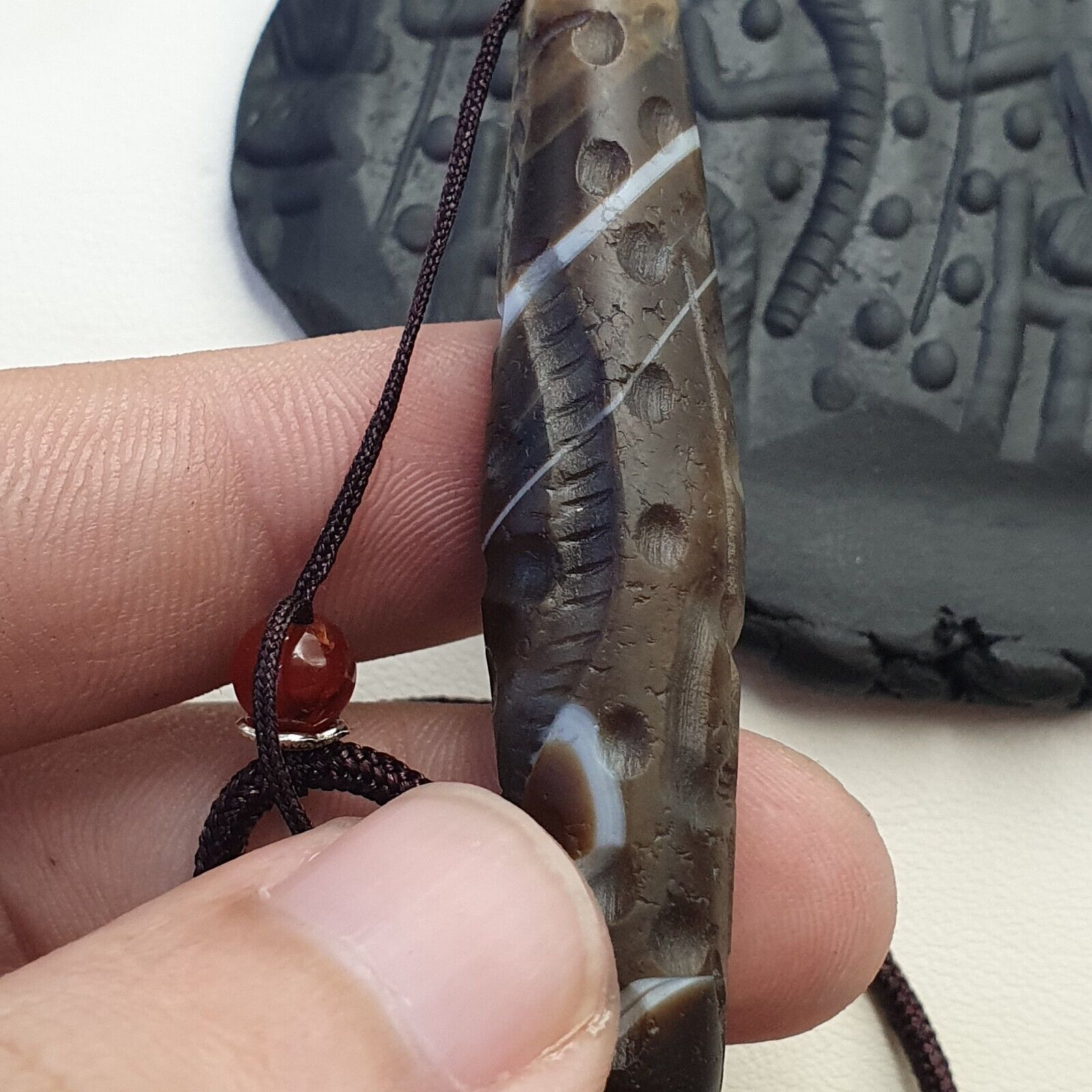 Antique Ancient INDO Tibetan Carving Agate Eye stone Bead Amulet Intaglio