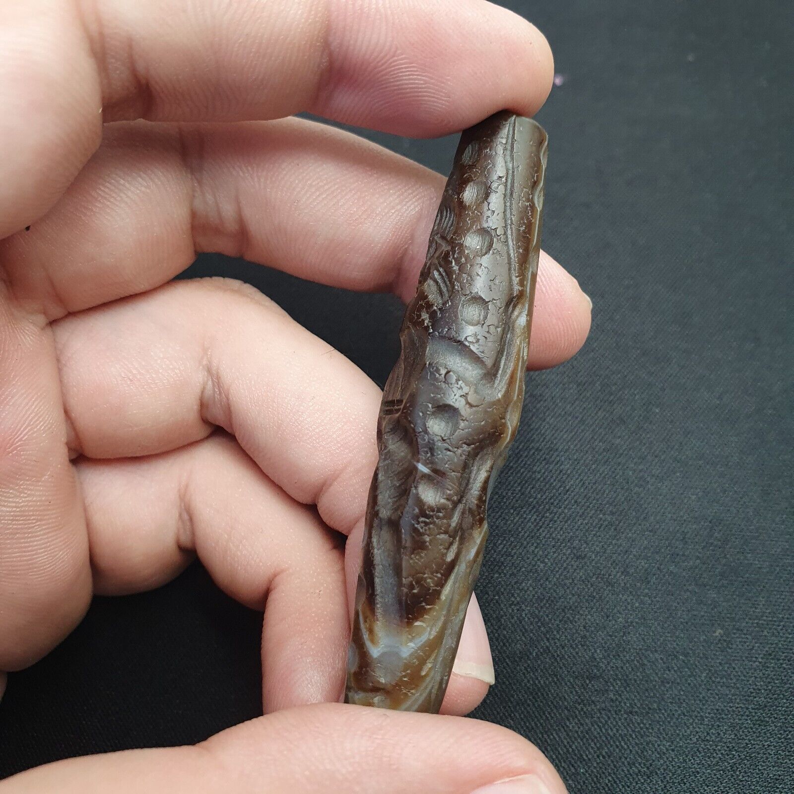 Antique Ancient Indo Tibetan Carving Agate Eye stone Bead Amulet