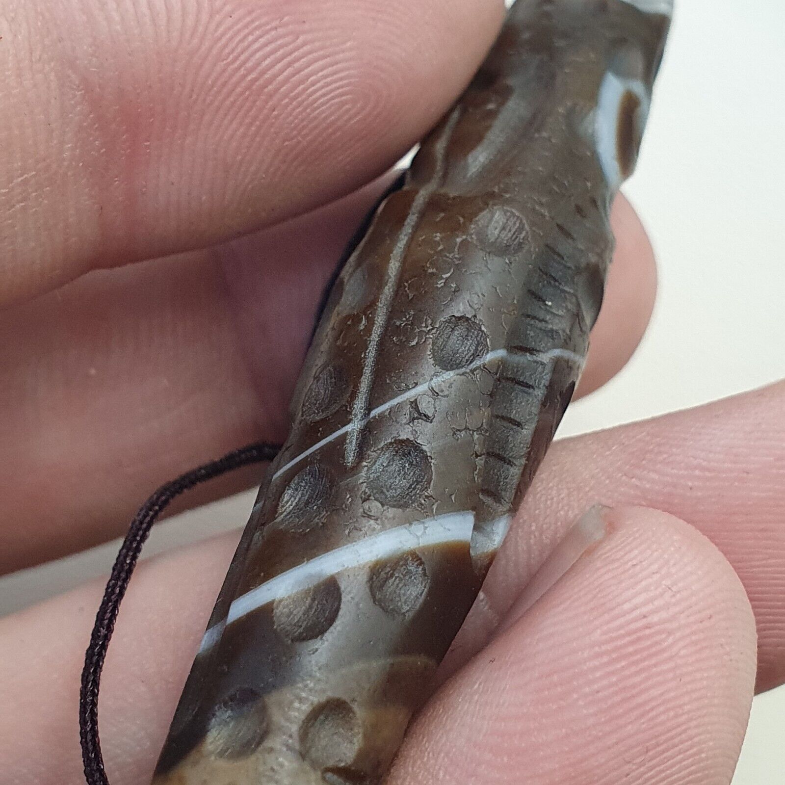 Antique Ancient INDO Tibetan Carving Agate Eye stone Bead Amulet Intaglio