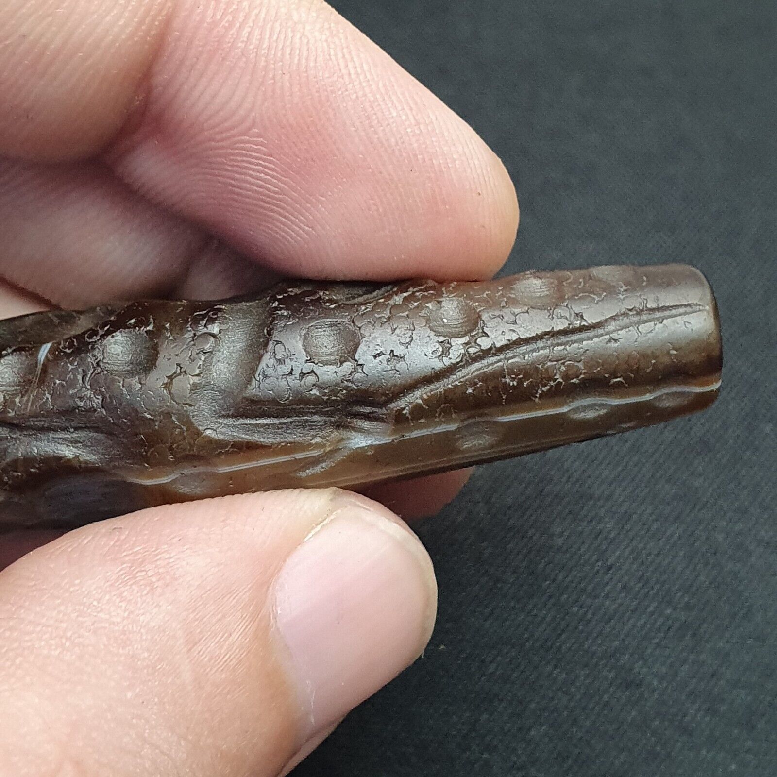 Antique Ancient Indo Tibetan Carving Agate Eye stone Bead Amulet