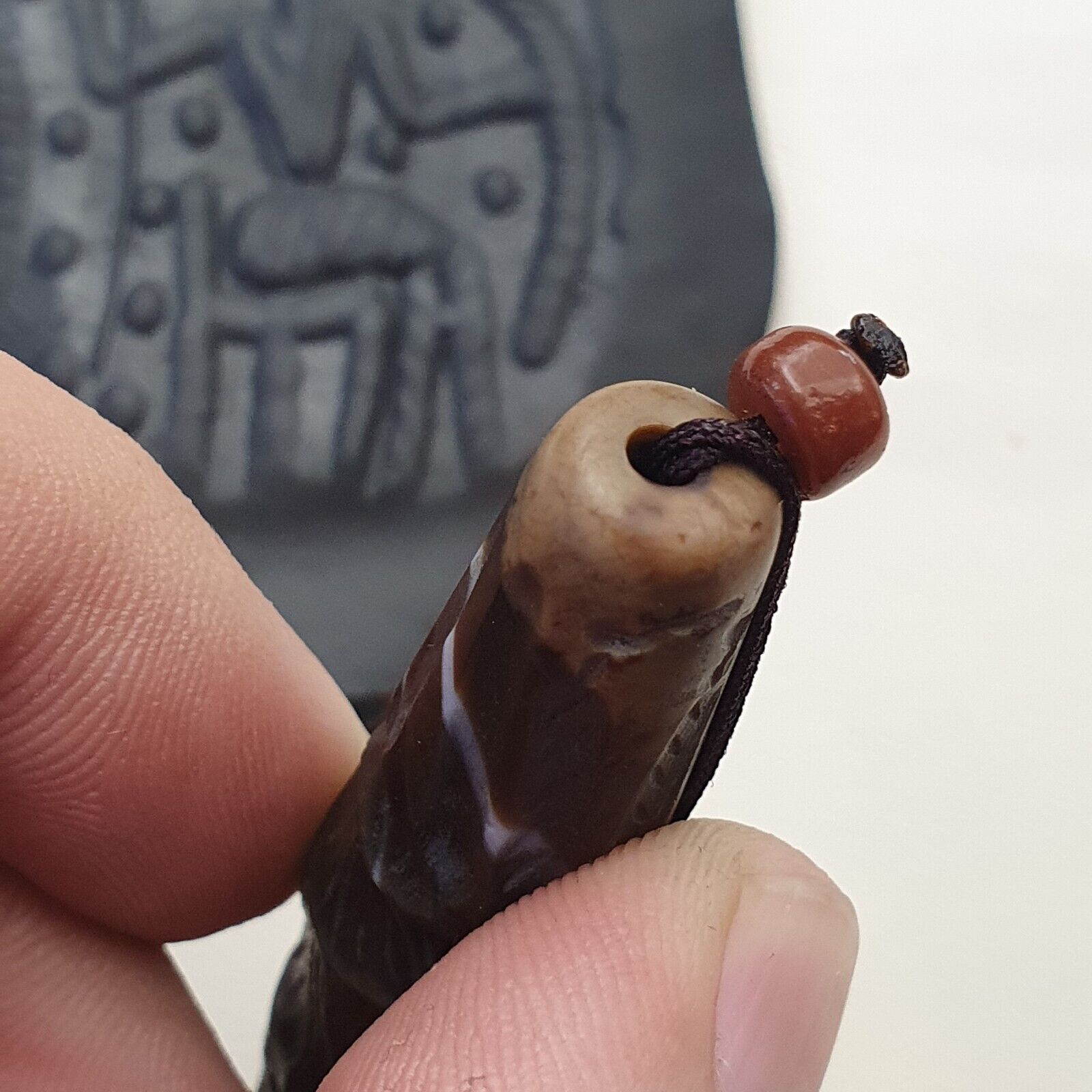 Antique Ancient INDO Tibetan Carving Agate Eye stone Bead Amulet Intaglio