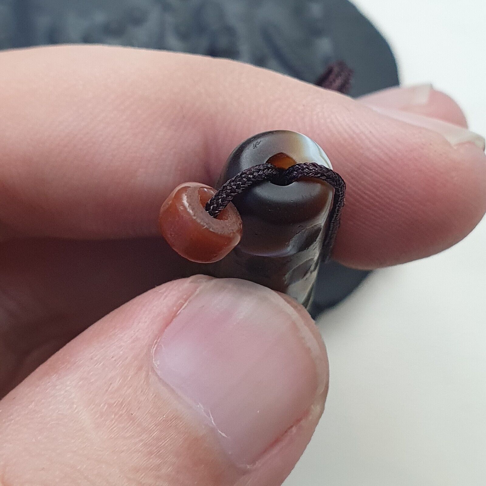 Antique Ancient INDO Tibetan Carving Agate Eye stone Bead Amulet Intaglio