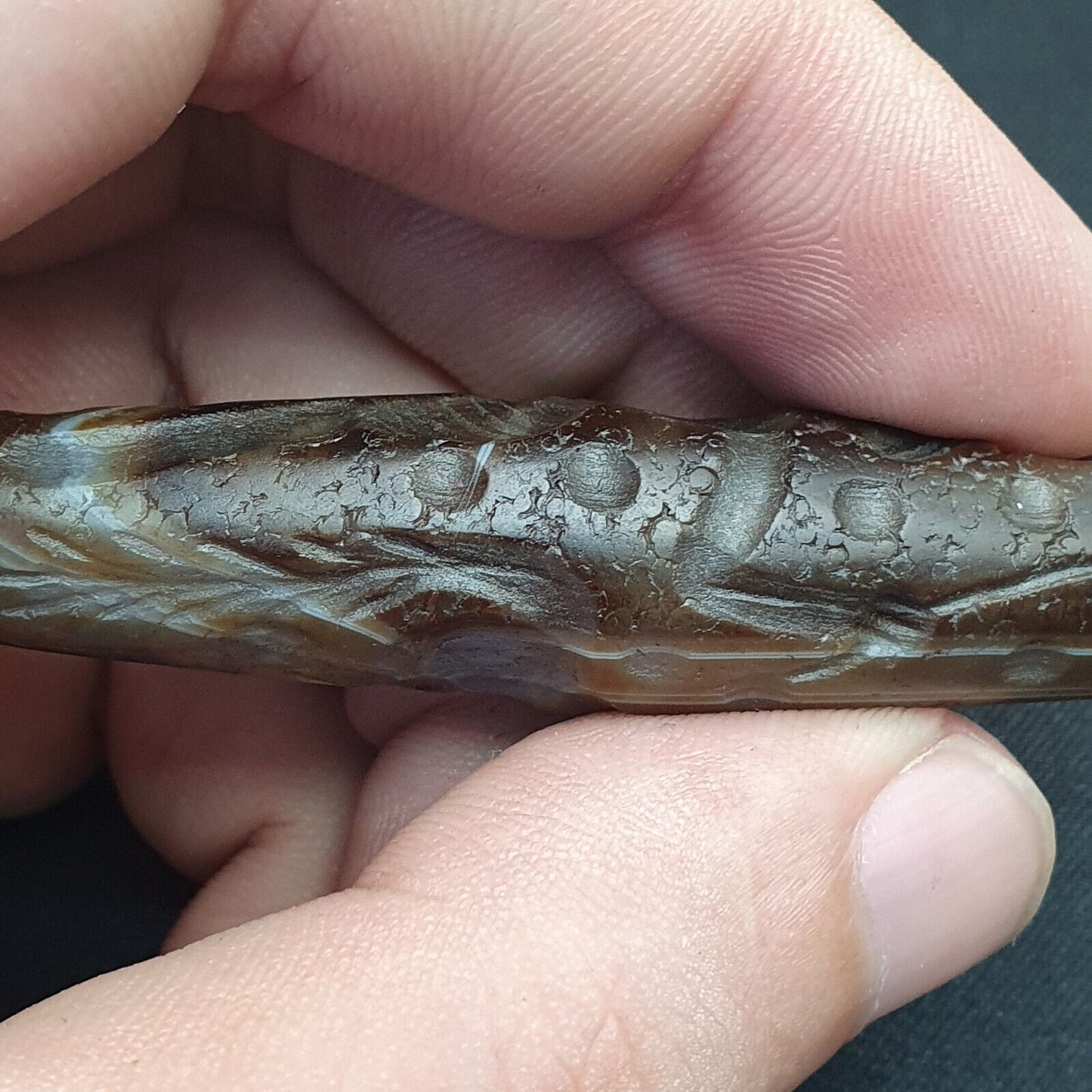 古董古印度西藏雕刻瑪瑙眼石珠護身符