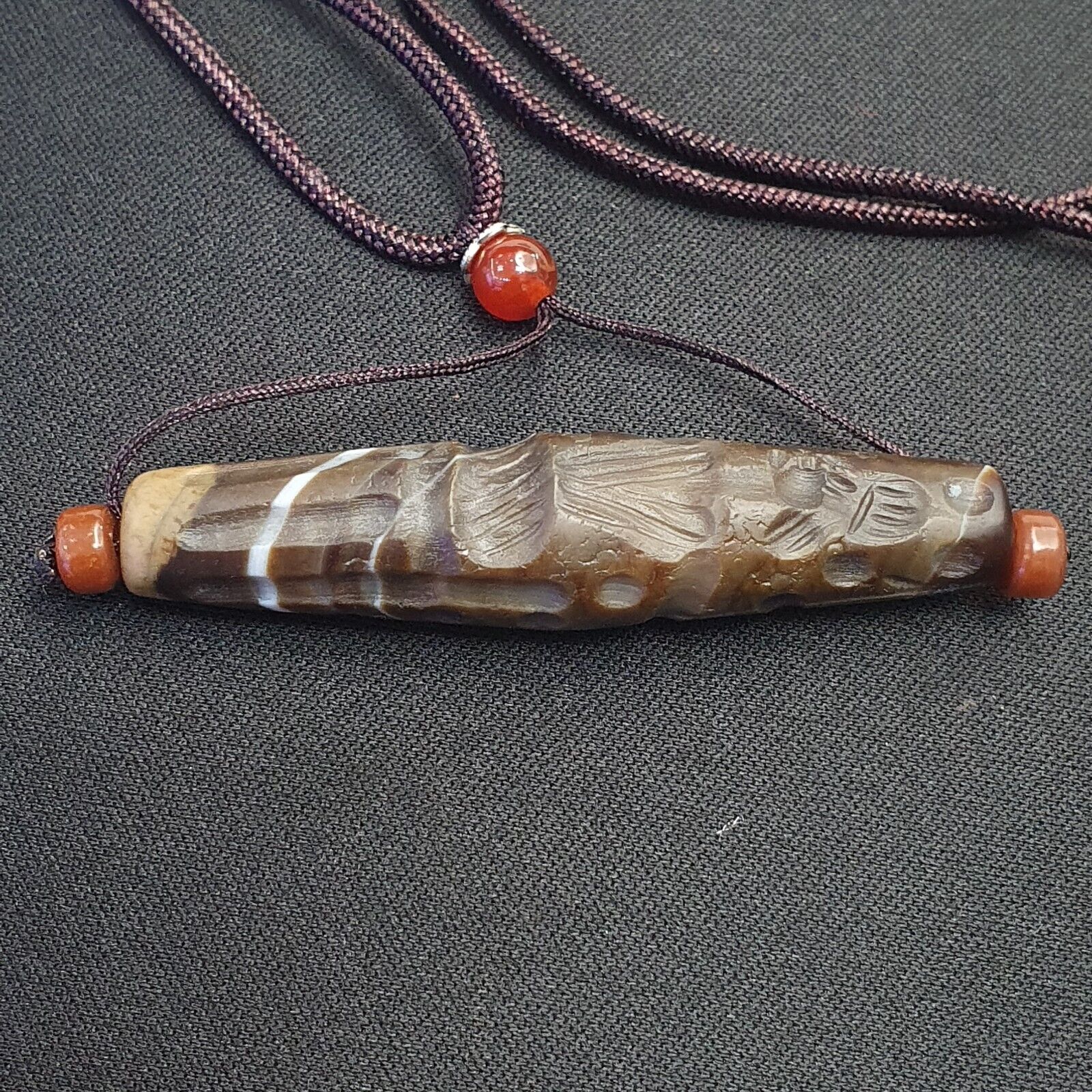 Antique Ancient INDO Tibetan Carving Agate Eye stone Bead Amulet Intaglio