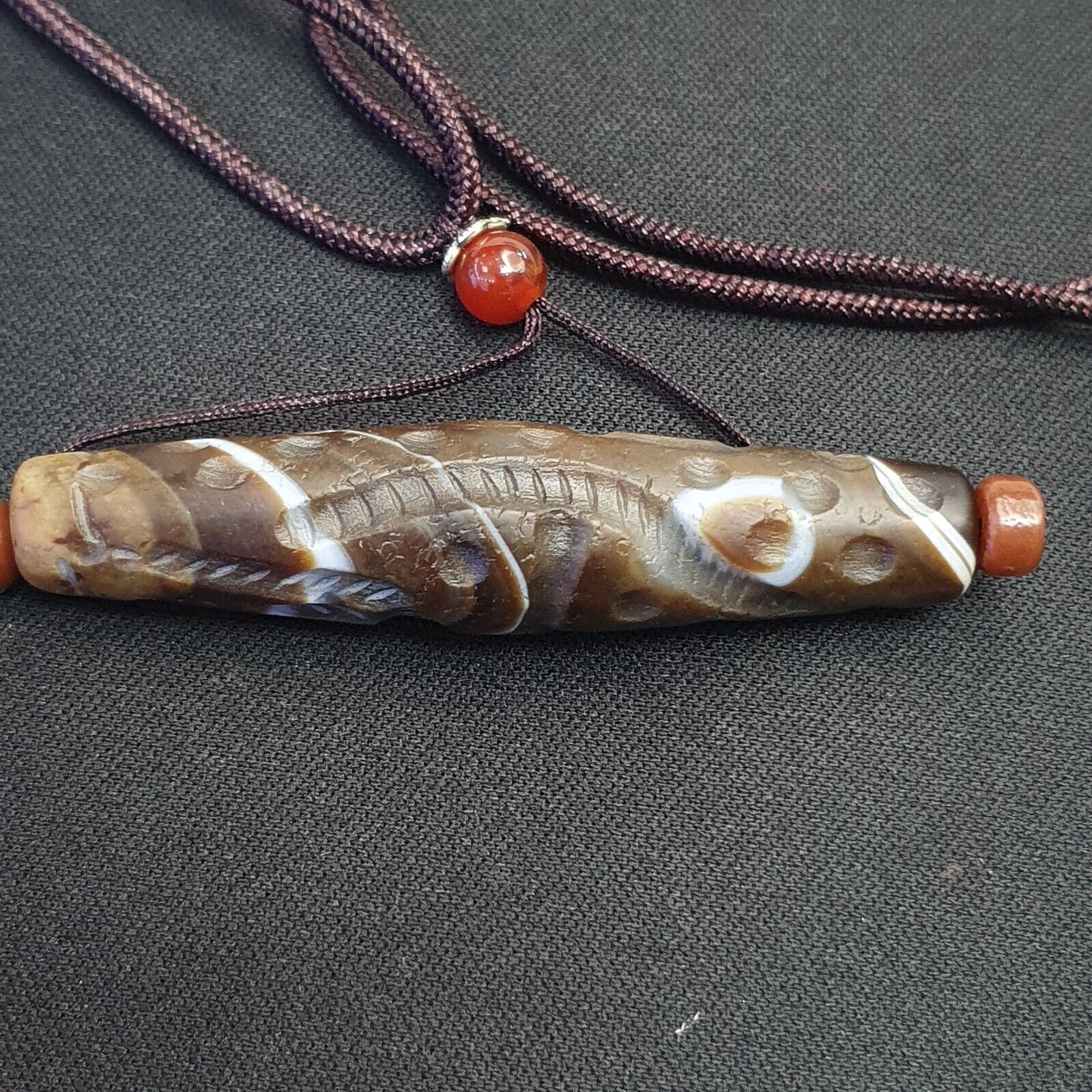 Antique Ancient INDO Tibetan Carving Agate Eye stone Bead Amulet Intaglio
