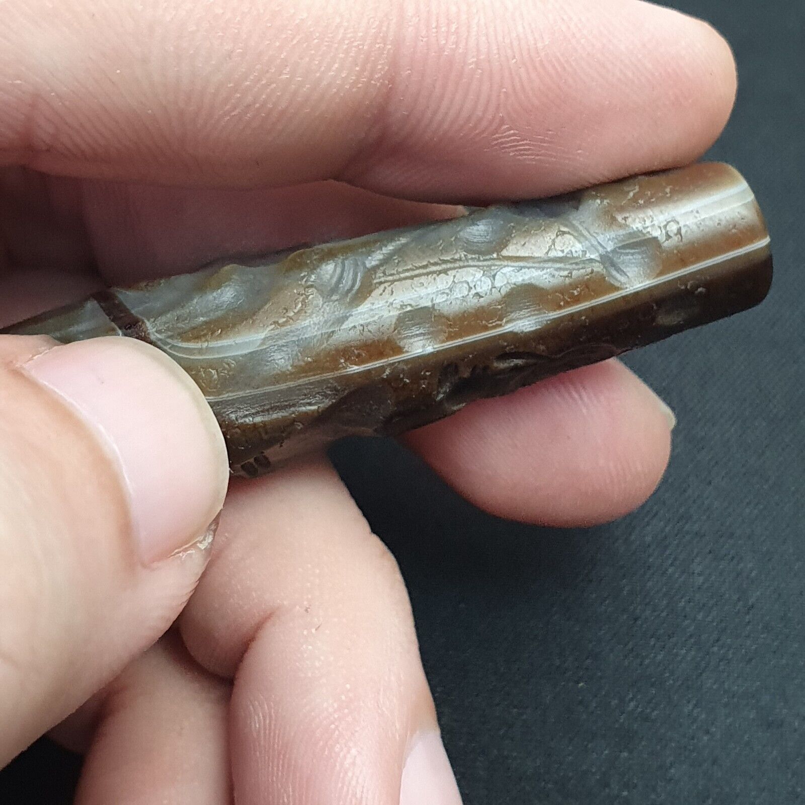 Antique Ancient Indo Tibetan Carving Agate Eye stone Bead Amulet