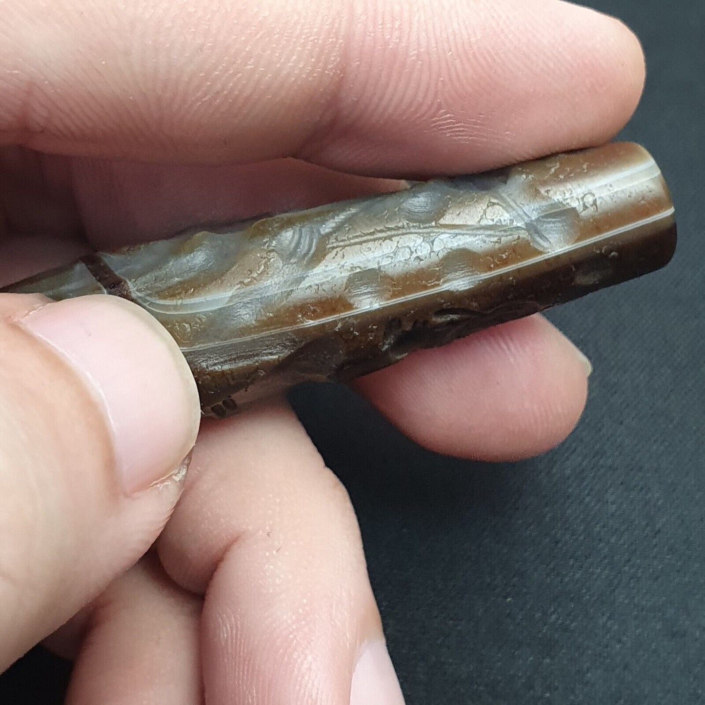古董古印度西藏雕刻瑪瑙眼石珠護身符