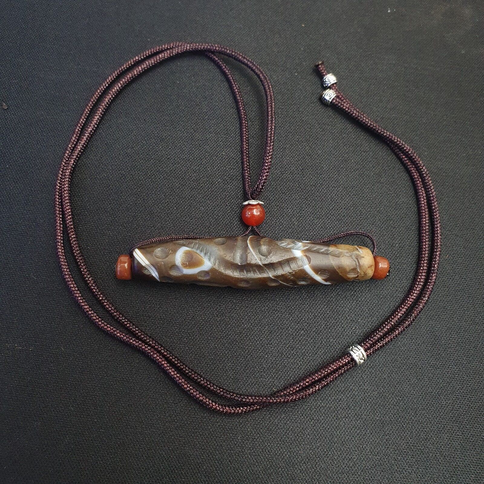 Antique Ancient INDO Tibetan Carving Agate Eye stone Bead Amulet Intaglio