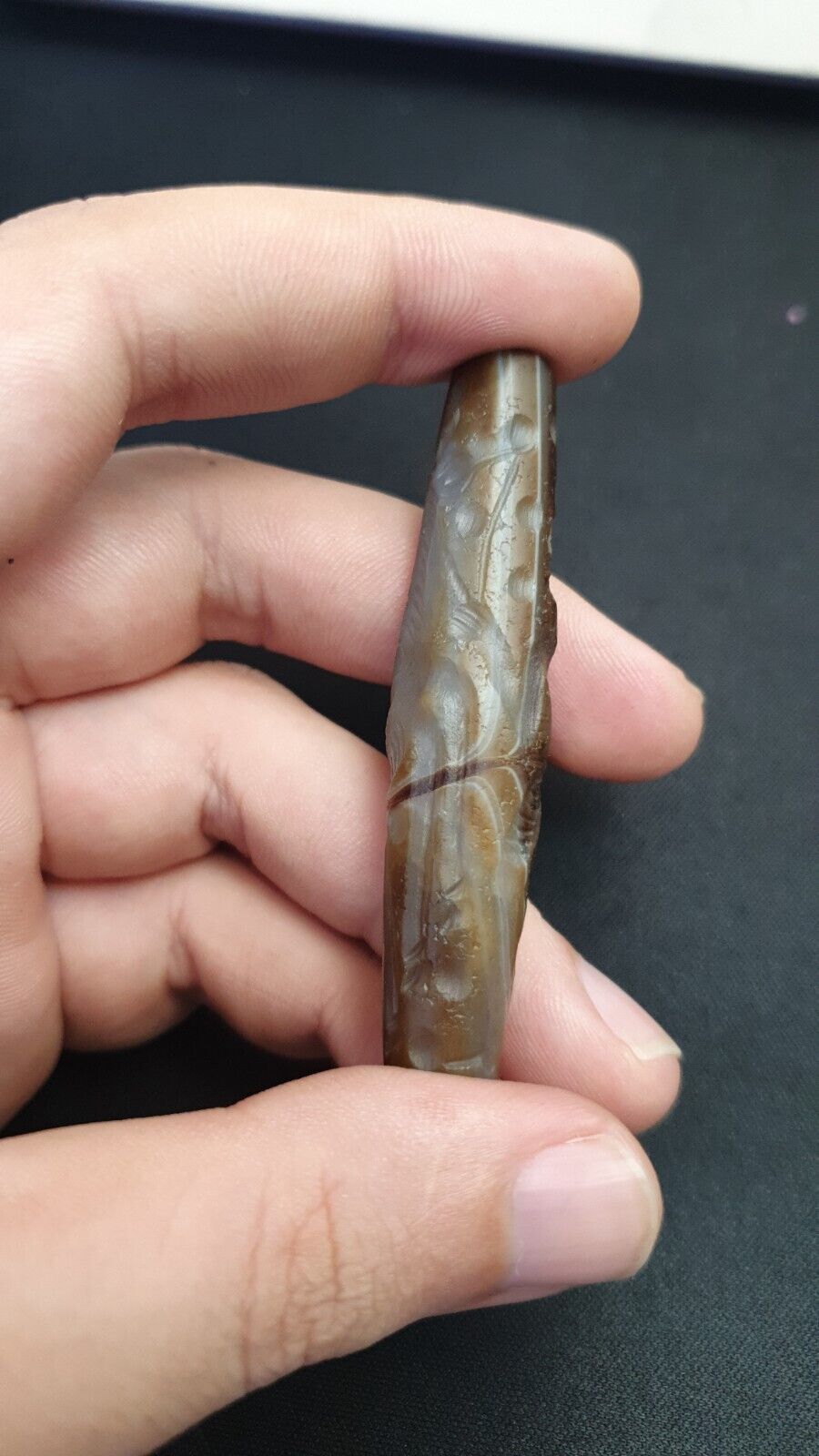 Antique Ancient Indo Tibetan Carving Agate Eye stone Bead Amulet