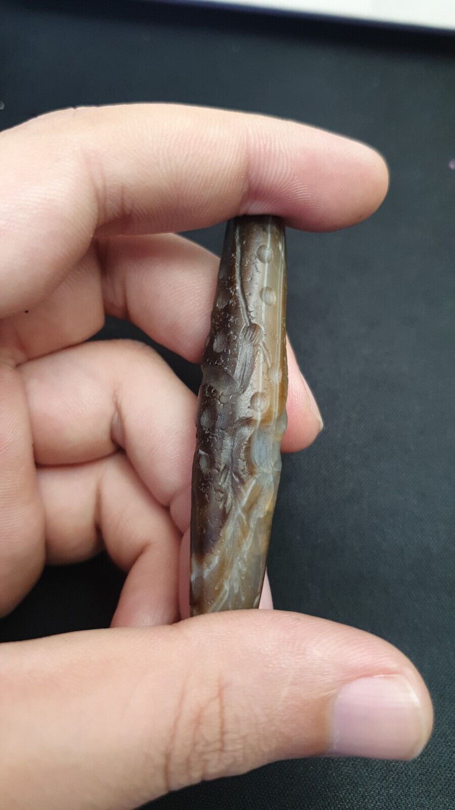 Antique Ancient Indo Tibetan Carving Agate Eye stone Bead Amulet
