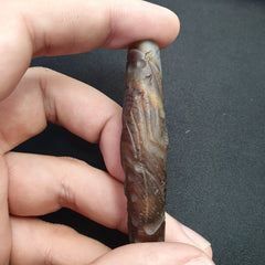 Antique Ancient Indo Tibetan Carving Agate Eye stone Bead Amulet Animal & hunter
