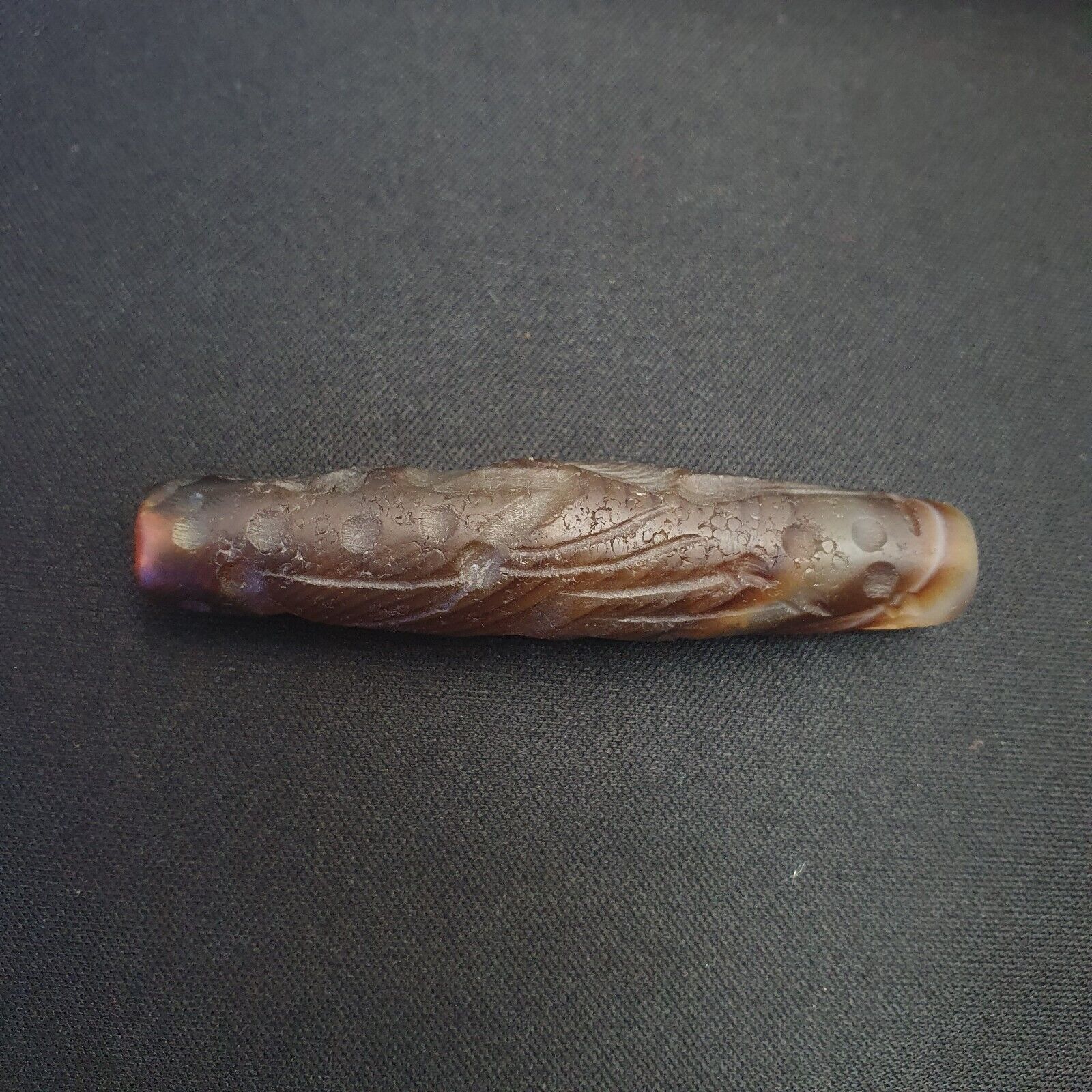 Antique Ancient Indo Tibetan Carving Agate Eye stone Bead Amulet Animal & hunter