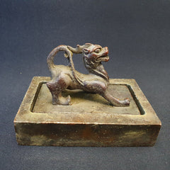 Antique Chinese Bronze Dragon Lion Kings Seal Chop Stamp Nice Patina very Heavy