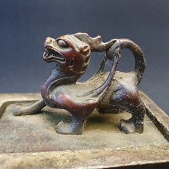 Antique Chinese Bronze Dragon Lion Kings Seal Chop Stamp Nice Patina very Heavy