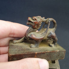 Antique Chinese Bronze Dragon Lion Kings Seal Chop Stamp Nice Patina very Heavy