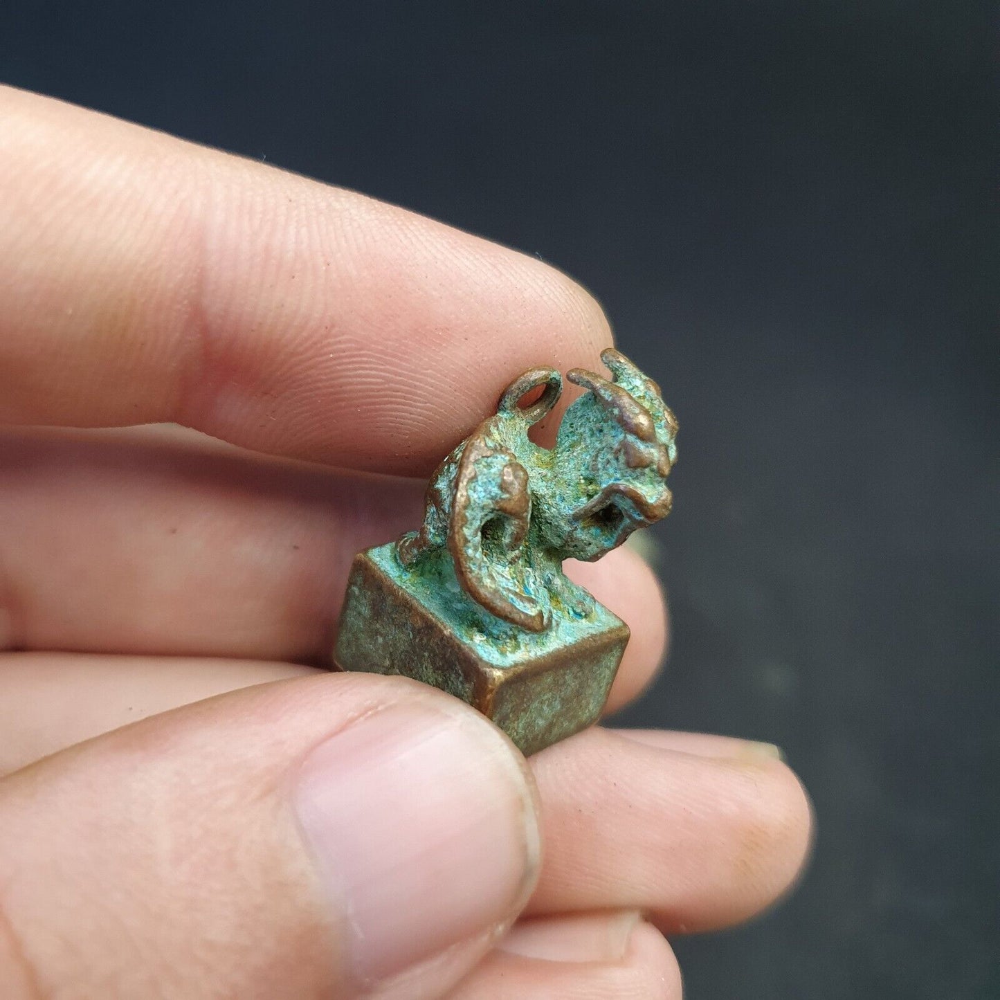 古董中國青銅動物印章郵票精美銅綠 10 件批量