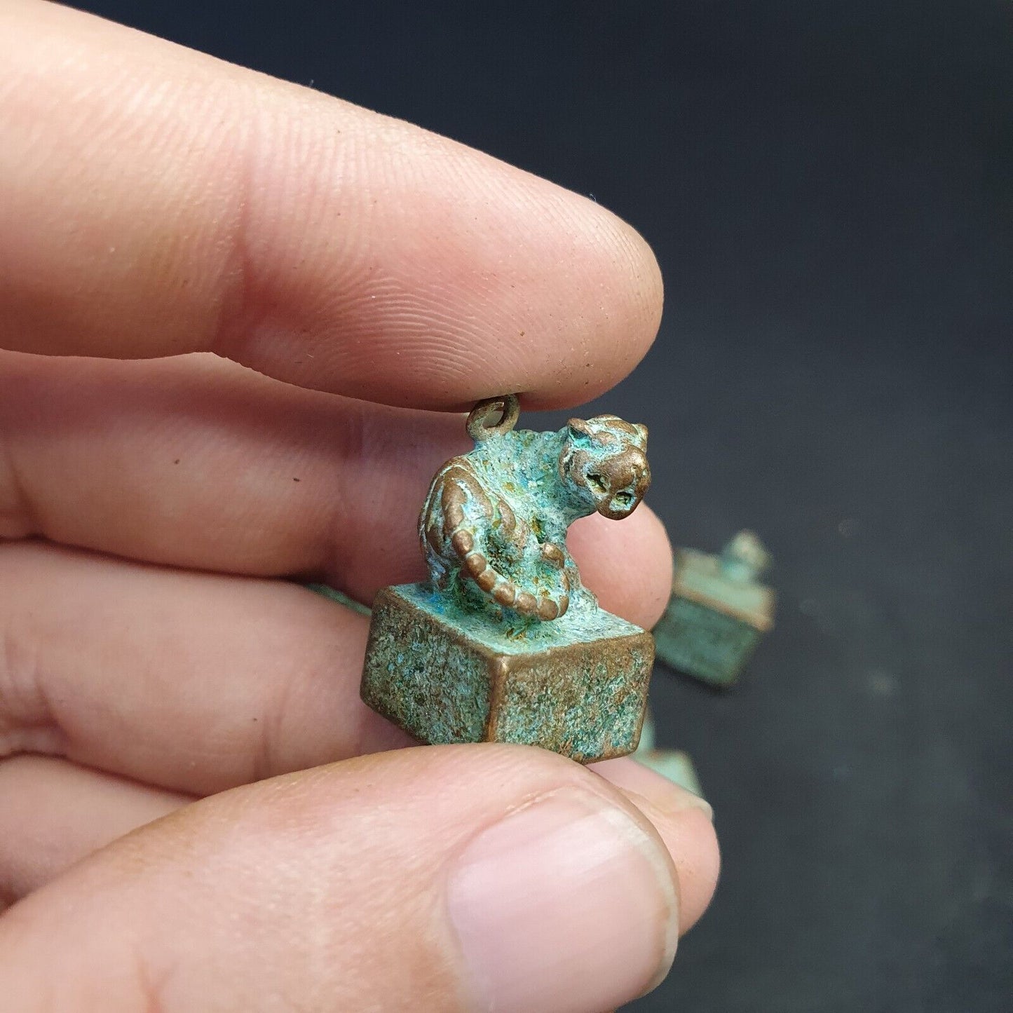 古董中國青銅動物印章郵票精美銅綠 10 件批量