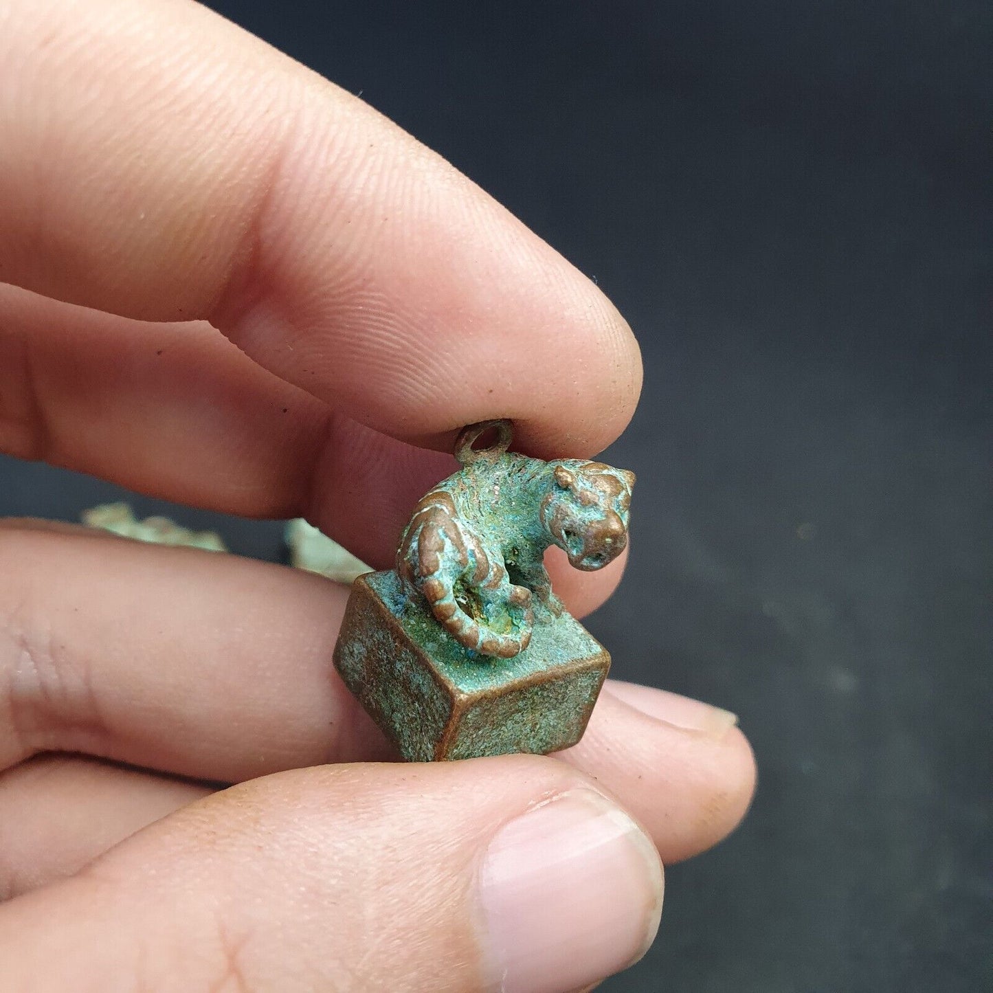 古董中國青銅動物印章郵票精美銅綠 10 件批量