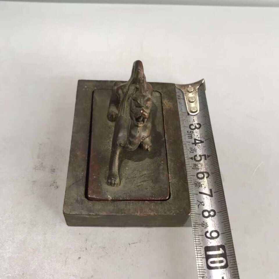 Antique Chinese Bronze Dragon Lion Kings Seal Chop Stamp Nice Patina very Heavy