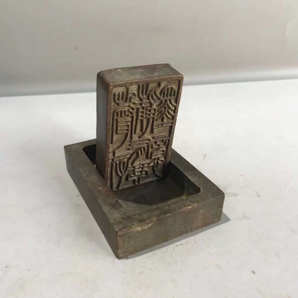 Antique Chinese Bronze Dragon Lion Kings Seal Chop Stamp Nice Patina very Heavy