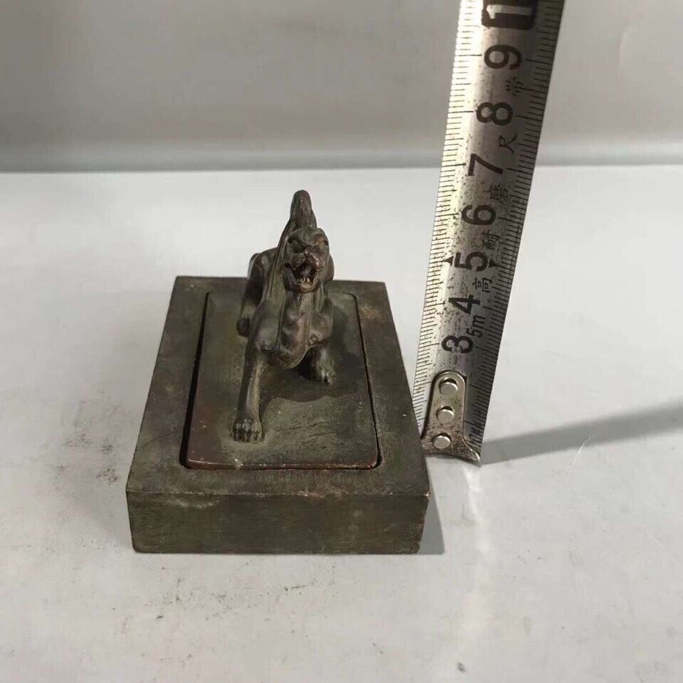 Antique Chinese Bronze Dragon Lion Kings Seal Chop Stamp Nice Patina very Heavy