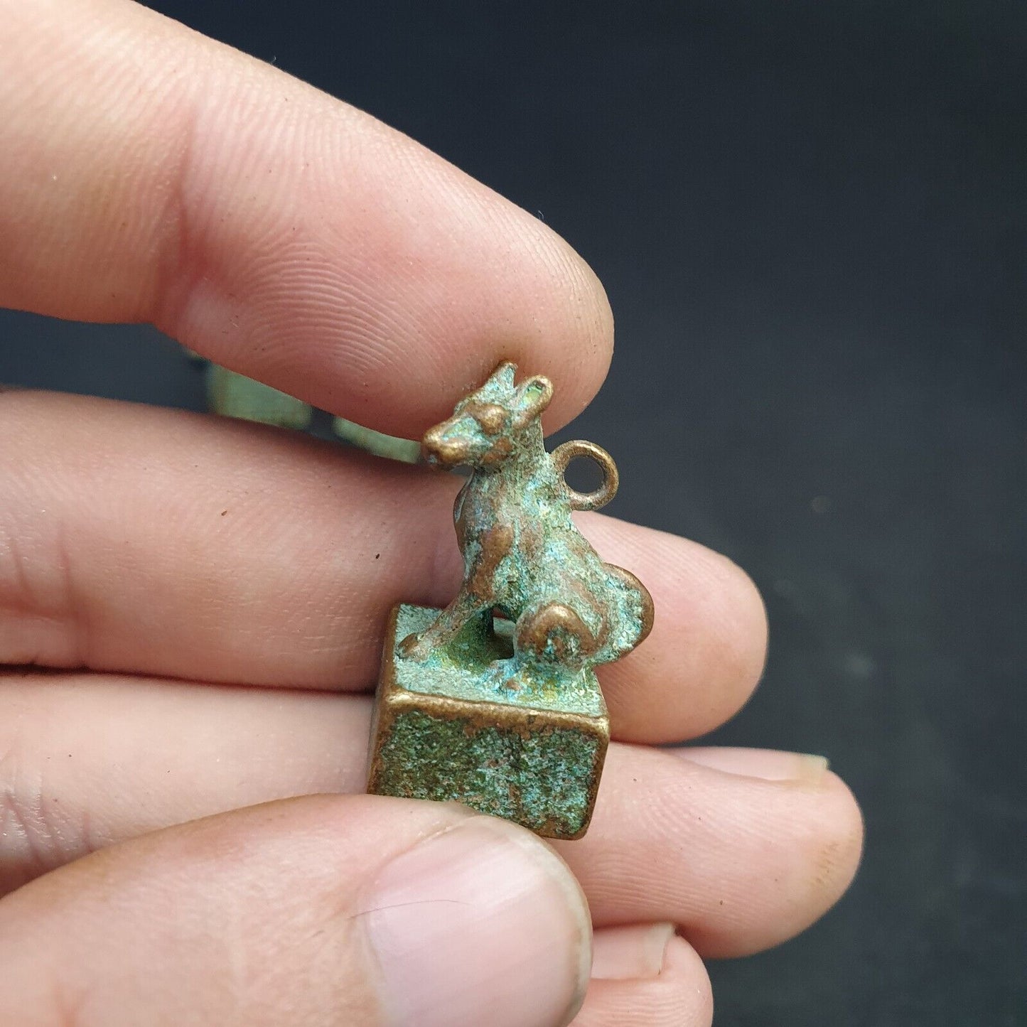 古董中國青銅動物印章郵票精美銅綠 10 件批量